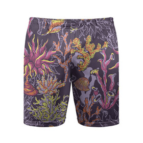 Мужские шорты спортивные с принтом Кораллы в Новосибирске,  |  | кораллы | море | морская тема | морские раковины | морские символы | ракушка | растения