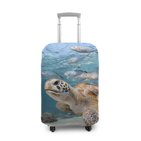 Чехол для чемодана 3D с принтом Морская черепаха в Новосибирске, 86% полиэфир, 14% спандекс | двустороннее нанесение принта, прорези для ручек и колес | море | морская | океан | подводный мир | рыбы | черепаха
