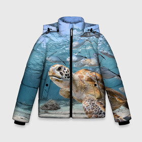 Зимняя куртка для мальчиков 3D с принтом Морская черепаха в Новосибирске, ткань верха — 100% полиэстер; подклад — 100% полиэстер, утеплитель — 100% полиэстер | длина ниже бедра, удлиненная спинка, воротник стойка и отстегивающийся капюшон. Есть боковые карманы с листочкой на кнопках, утяжки по низу изделия и внутренний карман на молнии. 

Предусмотрены светоотражающий принт на спинке, радужный светоотражающий элемент на пуллере молнии и на резинке для утяжки | море | морская | океан | подводный мир | рыбы | черепаха