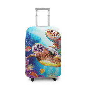 Чехол для чемодана 3D с принтом Морские черепахи в Новосибирске, 86% полиэфир, 14% спандекс | двустороннее нанесение принта, прорези для ручек и колес | коралловые | море | морские | океан | подводный мир | рифы | рыбки | рыбы | черепахи