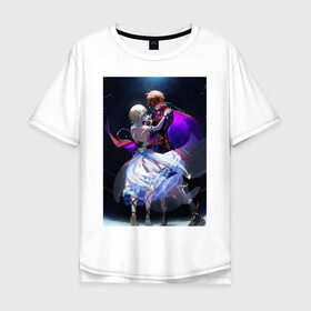 Мужская футболка хлопок Oversize с принтом Lumine and tartaglia в Новосибирске, 100% хлопок | свободный крой, круглый ворот, “спинка” длиннее передней части | art | fanart | game | genshin | impact | lumine | tartaglia | люмин | тарталья