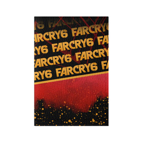 Обложка для паспорта матовая кожа с принтом Far Cry 6 в Новосибирске, натуральная матовая кожа | размер 19,3 х 13,7 см; прозрачные пластиковые крепления | Тематика изображения на принте: far cry 6 | дым | игра | капли | лого | надпись | частицы