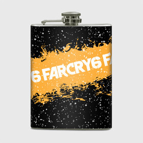 Фляга с принтом Far Cry 6 в Новосибирске, металлический корпус | емкость 0,22 л, размер 125 х 94 мм. Виниловая наклейка запечатывается полностью | Тематика изображения на принте: far cry 6 | игра | капли | лого | надпись | снег | частицы