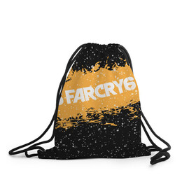 Рюкзак-мешок 3D с принтом Far Cry 6 в Новосибирске, 100% полиэстер | плотность ткани — 200 г/м2, размер — 35 х 45 см; лямки — толстые шнурки, застежка на шнуровке, без карманов и подкладки | far cry 6 | игра | капли | лого | надпись | снег | частицы