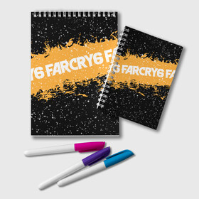 Блокнот с принтом Far Cry 6 в Новосибирске, 100% бумага | 48 листов, плотность листов — 60 г/м2, плотность картонной обложки — 250 г/м2. Листы скреплены удобной пружинной спиралью. Цвет линий — светло-серый
 | far cry 6 | игра | капли | лого | надпись | снег | частицы