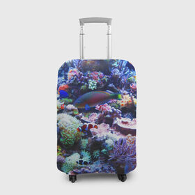 Чехол для чемодана 3D с принтом Коралловые рыбки в Новосибирске, 86% полиэфир, 14% спандекс | двустороннее нанесение принта, прорези для ручек и колес | коралловые | кораллы | море | морские обитатели | океан | подводный мир | рыбки