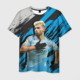 Мужская футболка 3D с принтом Серхио Агуэро в Новосибирске, 100% полиэфир | прямой крой, круглый вырез горловины, длина до линии бедер | аргентина | кун | манчестер сити | нападающий | футбол