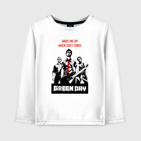 Детский лонгслив хлопок с принтом Green day: wake me up в Новосибирске, 100% хлопок | круглый вырез горловины, полуприлегающий силуэт, длина до линии бедер | Тематика изображения на принте: billie joe armstrong | green day | punk | rock | wake me up | билли джо | грин дей | панк | рок