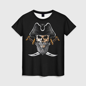 Женская футболка 3D с принтом Морской Капитан Пират в Новосибирске, 100% полиэфир ( синтетическое хлопкоподобное полотно) | прямой крой, круглый вырез горловины, длина до линии бедер | дэви джонс | капитан | клад | пират | пираты | сабли | сокровища | сундук мертвеца | чёрная борода