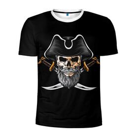 Мужская футболка 3D спортивная с принтом Морской Капитан Пират в Новосибирске, 100% полиэстер с улучшенными характеристиками | приталенный силуэт, круглая горловина, широкие плечи, сужается к линии бедра | дэви джонс | капитан | клад | пират | пираты | сабли | сокровища | сундук мертвеца | чёрная борода