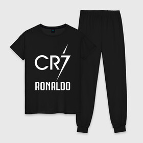 Женская пижама хлопок с принтом CR7 Cristiano Ronaldo logo в Новосибирске, 100% хлопок | брюки и футболка прямого кроя, без карманов, на брюках мягкая резинка на поясе и по низу штанин | 7 | champion | cr7 | cristiano ronaldo | fifa | football | football club | juventus | soccer | uefa | игра | криштиану роналду | лига чемпионов | реал мадрид | сборная португалии | спорт | уефа | фифа | фк | футбол | футболь