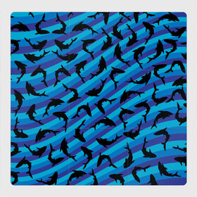 Магнитный плакат 3Х3 с принтом Черные акулы паттерн в Новосибирске, Полимерный материал с магнитным слоем | 9 деталей размером 9*9 см | black | shark | акула | акулы | жители | клыки | море | морские | океан | паттерн | рыба | черные