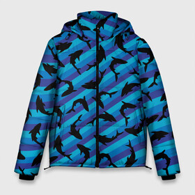 Мужская зимняя куртка 3D с принтом Черные акулы паттерн в Новосибирске, верх — 100% полиэстер; подкладка — 100% полиэстер; утеплитель — 100% полиэстер | длина ниже бедра, свободный силуэт Оверсайз. Есть воротник-стойка, отстегивающийся капюшон и ветрозащитная планка. 

Боковые карманы с листочкой на кнопках и внутренний карман на молнии. | Тематика изображения на принте: black | shark | акула | акулы | жители | клыки | море | морские | океан | паттерн | рыба | черные