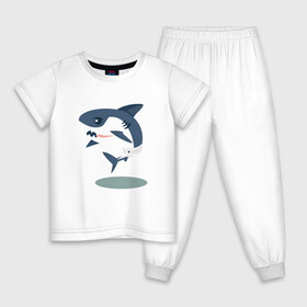 Детская пижама хлопок с принтом Акуленок в Новосибирске, 100% хлопок |  брюки и футболка прямого кроя, без карманов, на брюках мягкая резинка на поясе и по низу штанин
 | baby | shark | акула | акуленок | акулы | жители | клыки | море | морские | океан | памперс | паттерн | ребенок | рыба | черные