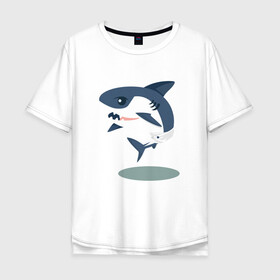 Мужская футболка хлопок Oversize с принтом Акуленок в Новосибирске, 100% хлопок | свободный крой, круглый ворот, “спинка” длиннее передней части | Тематика изображения на принте: baby | shark | акула | акуленок | акулы | жители | клыки | море | морские | океан | памперс | паттерн | ребенок | рыба | черные