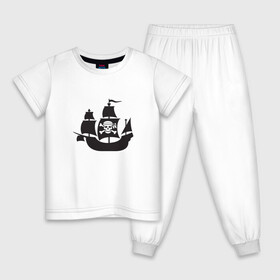 Детская пижама хлопок с принтом Пиратский корабль в Новосибирске, 100% хлопок |  брюки и футболка прямого кроя, без карманов, на брюках мягкая резинка на поясе и по низу штанин
 | Тематика изображения на принте: ships | корабли | кораблики | корабль | пират | пиратский | пиратский флаг | череп