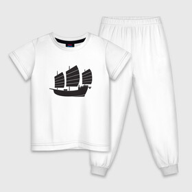 Детская пижама хлопок с принтом Черный корабль в Новосибирске, 100% хлопок |  брюки и футболка прямого кроя, без карманов, на брюках мягкая резинка на поясе и по низу штанин
 | sailboat | кораблик | корабль | лодка | парус | паруса | парусная лодка | тату | татуировка | черные