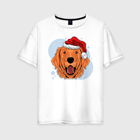 Женская футболка хлопок Oversize с принтом Рождественский пёс в Новосибирске, 100% хлопок | свободный крой, круглый ворот, спущенный рукав, длина до линии бедер
 | животные | новый год | праздник | рождество | собака
