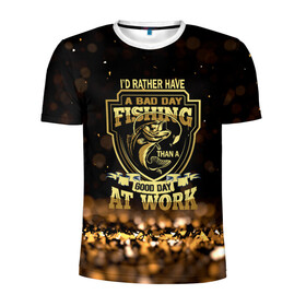 Мужская футболка 3D спортивная с принтом День на рыбалке в Новосибирске, 100% полиэстер с улучшенными характеристиками | приталенный силуэт, круглая горловина, широкие плечи, сужается к линии бедра | fish | карп | лето | отдых | поклев | рыба | рыбалка | рыболов | спиннинг | удилище | удочка
