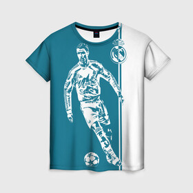 Женская футболка 3D с принтом Криштиану Роналду в Новосибирске, 100% полиэфир ( синтетическое хлопкоподобное полотно) | прямой крой, круглый вырез горловины, длина до линии бедер | cristiano ronaldo | fc real madrid | криштиану роналду | фк реал мадрид | футбол | футболист