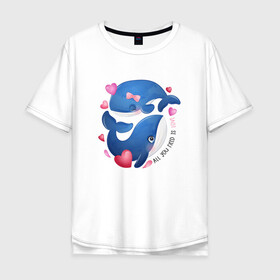 Мужская футболка хлопок Oversize с принтом Два дельфина в Новосибирске, 100% хлопок | свободный крой, круглый ворот, “спинка” длиннее передней части | cute | dolphin | love | два дельфина | дельфин | дельфинами | любовь | милый | мир | подводный