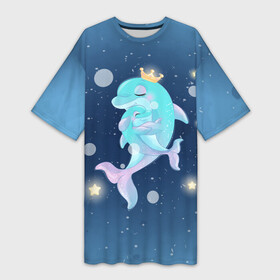 Платье-футболка 3D с принтом Два дельфина в Новосибирске,  |  | cute | dolphin | два дельфина | дельфин | дельфинами | милый | мир | подводный