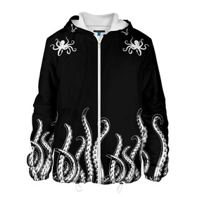 Мужская куртка 3D с принтом Octopus Щупальца в Новосибирске, ткань верха — 100% полиэстер, подклад — флис | прямой крой, подол и капюшон оформлены резинкой с фиксаторами, два кармана без застежек по бокам, один большой потайной карман на груди. Карман на груди застегивается на липучку | Тематика изображения на принте: animal | beast | kraken | ocean | octopus | sea | ship | water | вода | животные | звери | корабль | кракен | море | океан | осьминог | рыбы | щупальца