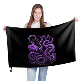 Флаг 3D с принтом Фиолетовый Кракен в Новосибирске, 100% полиэстер | плотность ткани — 95 г/м2, размер — 67 х 109 см. Принт наносится с одной стороны | animal | beast | kraken | ocean | octopus | sea | ship | water | вода | животные | звери | корабль | кракен | море | океан | осьминог | рыбы | щупальца