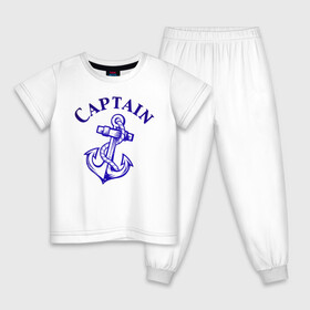 Детская пижама хлопок с принтом Капитан бросил якорь в Новосибирске, 100% хлопок |  брюки и футболка прямого кроя, без карманов, на брюках мягкая резинка на поясе и по низу штанин
 | Тематика изображения на принте: capitan | captain | капитан | морской волк | якори