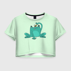 Женская футболка Crop-top 3D с принтом лягушка и пчелка в Новосибирске, 100% полиэстер | круглая горловина, длина футболки до линии талии, рукава с отворотами | animals | дружба | лягушка | минимализм | пчела