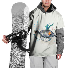 Накидка на куртку 3D с принтом черепашка в Новосибирске, 100% полиэстер |  | Тематика изображения на принте: ocean | sea | sea animal | акварель | водоросли | графика | море | океан | подводный мир | черепаха