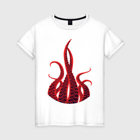 Женская футболка хлопок с принтом Octopus Осьминог в Новосибирске, 100% хлопок | прямой крой, круглый вырез горловины, длина до линии бедер, слегка спущенное плечо | animal | beast | kraken | ocean | octopus | sea | ship | water | вода | животные | звери | кракен | море | океан | осьминог | рыбы | щупальца