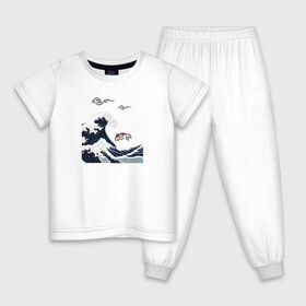 Детская пижама хлопок с принтом Карп кои в Новосибирске, 100% хлопок |  брюки и футболка прямого кроя, без карманов, на брюках мягкая резинка на поясе и по низу штанин
 | волна | карпы кои | океан | рыба | японские карпы