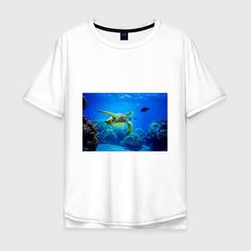 Мужская футболка хлопок Oversize с принтом Морская черепаха в Новосибирске, 100% хлопок | свободный крой, круглый ворот, “спинка” длиннее передней части | морская черепаха | океан | подводный мир | черепаха