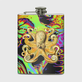 Фляга с принтом Octopus Ink в Новосибирске, металлический корпус | емкость 0,22 л, размер 125 х 94 мм. Виниловая наклейка запечатывается полностью | Тематика изображения на принте: abstraction | acid | kraken | ocean | octopus | sea | море | осьминог