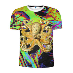 Мужская футболка 3D спортивная с принтом Octopus Ink в Новосибирске, 100% полиэстер с улучшенными характеристиками | приталенный силуэт, круглая горловина, широкие плечи, сужается к линии бедра | abstraction | acid | kraken | ocean | octopus | sea | море | осьминог