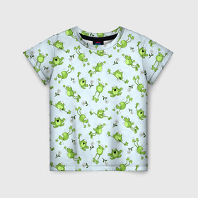 Детская футболка 3D с принтом Веселые лягушки в Новосибирске, 100% гипоаллергенный полиэфир | прямой крой, круглый вырез горловины, длина до линии бедер, чуть спущенное плечо, ткань немного тянется | веселая лягушка | лягушка | лягушки | ромашки