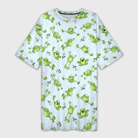 Платье-футболка 3D с принтом Веселые лягушки в Новосибирске,  |  | веселая лягушка | лягушка | лягушки | ромашки