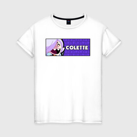 Женская футболка хлопок с принтом COLETTE (ПЛАШКА) в Новосибирске, 100% хлопок | прямой крой, круглый вырез горловины, длина до линии бедер, слегка спущенное плечо | android | brawl | brawl stars | clash | colette | game | stars | андроид | игра | мобильные игры