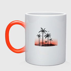Кружка хамелеон с принтом palm tree в Новосибирске, керамика | меняет цвет при нагревании, емкость 330 мл | beach | ocean | palm trees | sea | summer | sun | sunset | vacation | закат | лето | море | океан | отдых | отпуск | пальмы | пляж | солнце