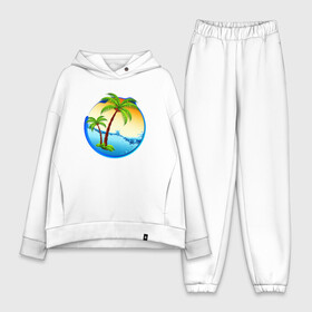 Женский костюм хлопок Oversize с принтом palm beach в Новосибирске,  |  | beach | ocean | palm trees | sea | summer | sun | sunset | vacation | закат | лето | море | океан | отдых | отпуск | пальмы | пляж | солнце