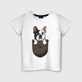 Детская футболка хлопок с принтом Карманный пёс в Новосибирске, 100% хлопок | круглый вырез горловины, полуприлегающий силуэт, длина до линии бедер | Тематика изображения на принте: бульдог | дог | карман | пес | собака