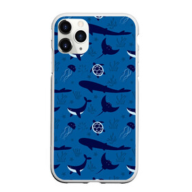Чехол для iPhone 11 Pro матовый с принтом Подводный мир в Новосибирске, Силикон |  | whale | акулы | кит | киты | медуза | медузы | море | морские | океан | паттерн | подводный | скаты | черепаха | черепахами