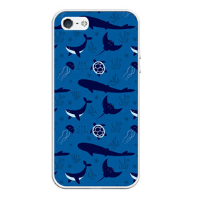 Чехол для iPhone 5/5S матовый с принтом Подводный мир в Новосибирске, Силикон | Область печати: задняя сторона чехла, без боковых панелей | whale | акулы | кит | киты | медуза | медузы | море | морские | океан | паттерн | подводный | скаты | черепаха | черепахами