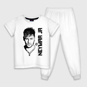 Детская пижама хлопок с принтом Neymar Jr черный портрет в Новосибирске, 100% хлопок |  брюки и футболка прямого кроя, без карманов, на брюках мягкая резинка на поясе и по низу штанин
 | Тематика изображения на принте: brazil | champions | fifa | junior | neymar | neymar jr | paris saint germain | psg | uefa | бразилия | джуниор | младший | наймар | неймар | пари сен жермен | петух | псж | сборная бразилии | уефа | фифа | футбик | футбол 