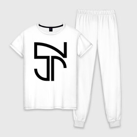 Женская пижама хлопок с принтом Неймар черный логотип в Новосибирске, 100% хлопок | брюки и футболка прямого кроя, без карманов, на брюках мягкая резинка на поясе и по низу штанин | brazil | champions | fifa | junior | neymar | neymar jr | paris saint germain | psg | uefa | бразилия | джуниор | младший | наймар | неймар | пари сен жермен | петух | псж | сборная бразилии | уефа | фифа | футбик | футбол 