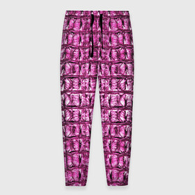 Мужские брюки 3D с принтом Pink Alligator в Новосибирске, 100% полиэстер | манжеты по низу, эластичный пояс регулируется шнурком, по бокам два кармана без застежек, внутренняя часть кармана из мелкой сетки | Тематика изображения на принте: alligator | crocodile | leather | scales | skin
