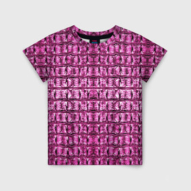 Детская футболка 3D с принтом Pink Alligator в Новосибирске, 100% гипоаллергенный полиэфир | прямой крой, круглый вырез горловины, длина до линии бедер, чуть спущенное плечо, ткань немного тянется | alligator | crocodile | leather | scales | skin
