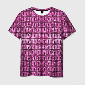Мужская футболка 3D с принтом Pink Alligator в Новосибирске, 100% полиэфир | прямой крой, круглый вырез горловины, длина до линии бедер | alligator | crocodile | leather | scales | skin