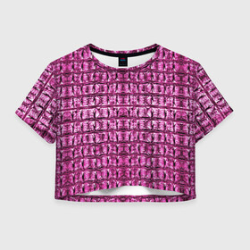 Женская футболка Crop-top 3D с принтом Pink Alligator в Новосибирске, 100% полиэстер | круглая горловина, длина футболки до линии талии, рукава с отворотами | alligator | crocodile | leather | scales | skin